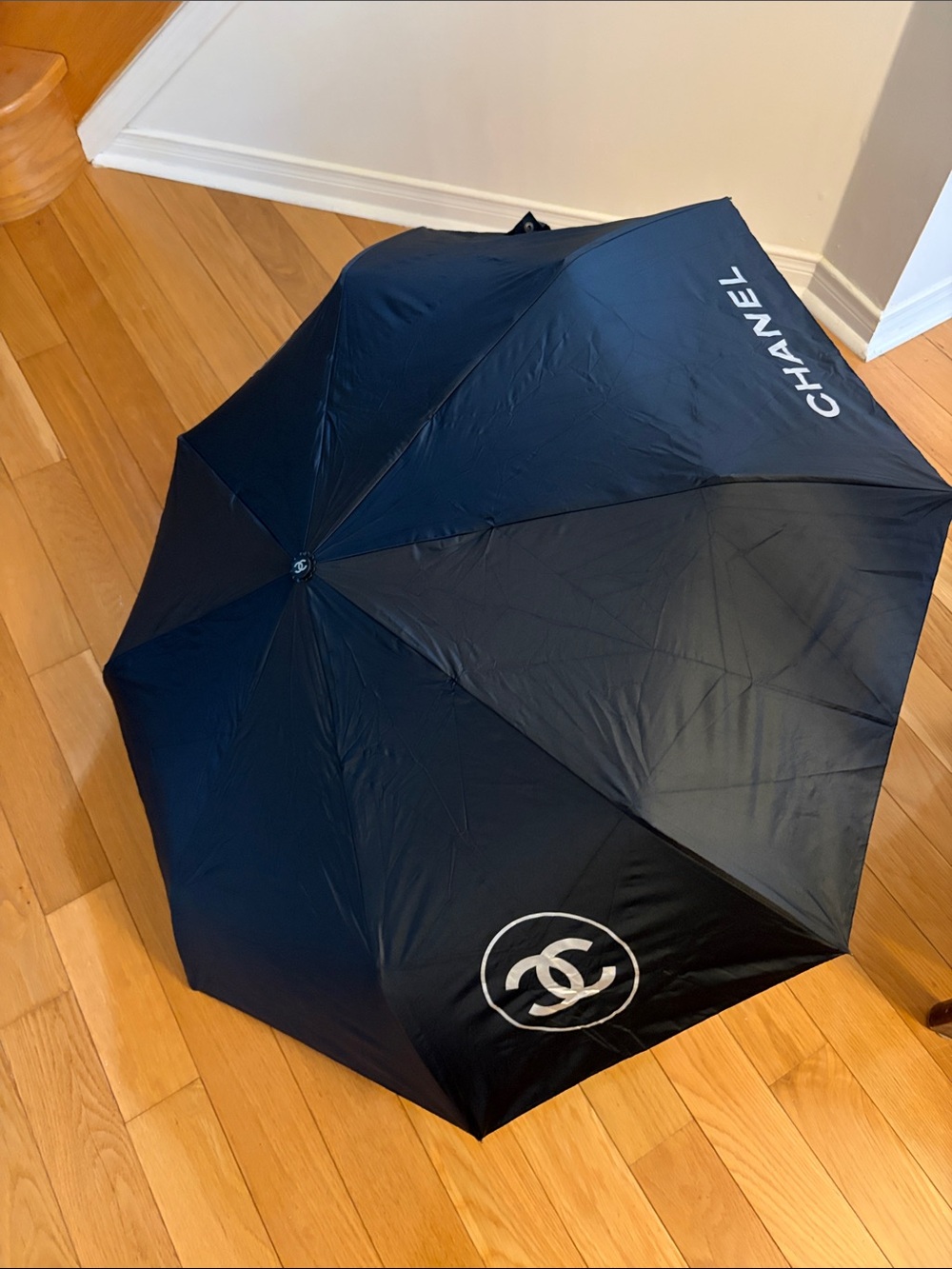 Chanel Black Compact Logo Umbrella